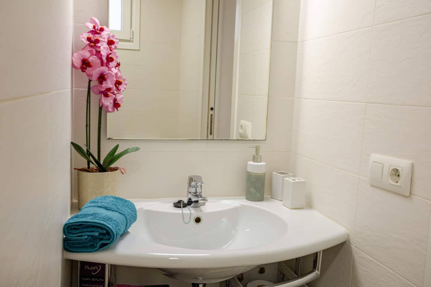 Detalle del baño con ducha del apartamento