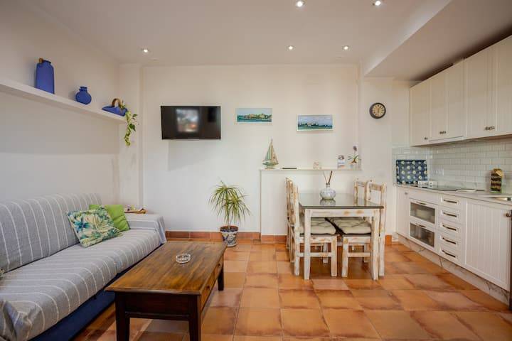 Espacio abierto de salón y cocina del apartamento